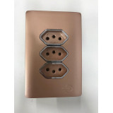 Conjunto Tomada Tripla 10A 4x2 - Novara Ouro Rose